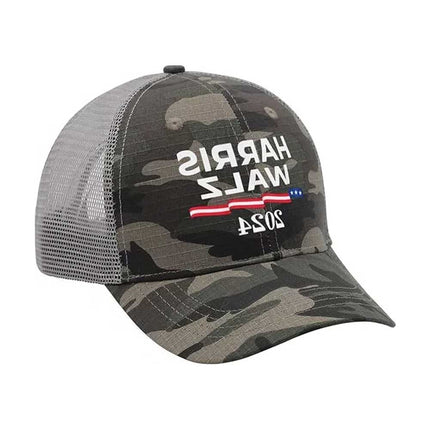 Harris Walz Hat 2024 Election Camo Trucker Cap Kamala President Democrat Gift