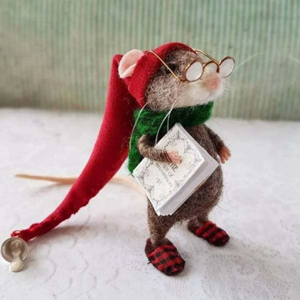 Handmade Needle Felted Mouse Doll - Finished Christmas Decoration, Cute Festive Mouse Ornament for Holiday Home Decor