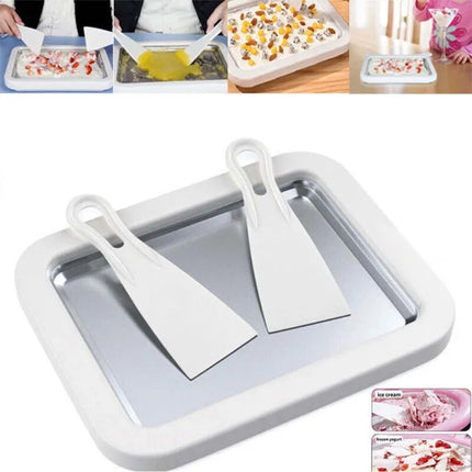 Instant Rolled Ice Cream Maker Pan Machine Frozen Yogurt Sorbet with 2 Spatulas