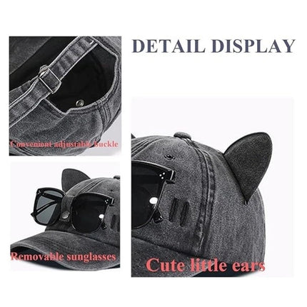 Vintage vintage cat ear sunglasses baseball cap fun cat star sun protection hat