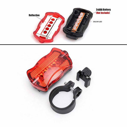 2X Front Rear Bike Light 5 LED Bicycle Tail Lights Waterproof Flashlight