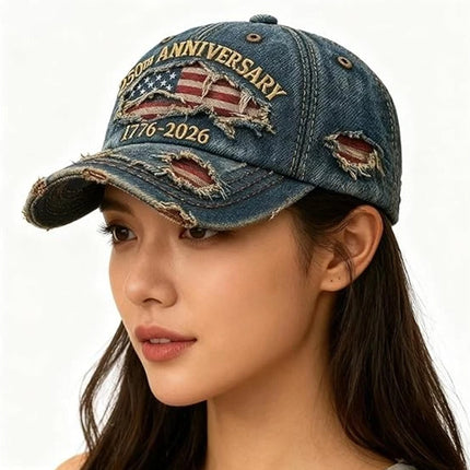 250th US Anniversary Denim Baseball Cap – 1776–2026 Patriotic Simulation Print