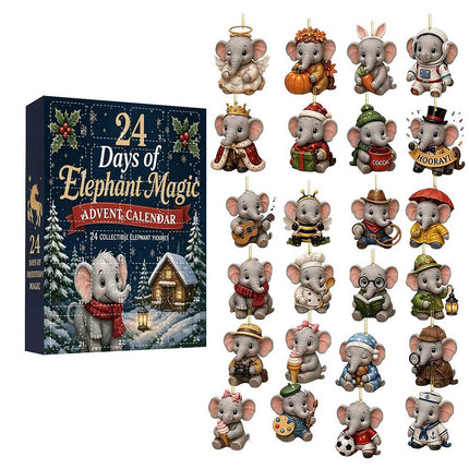 24 Day Christmas Advent Calendar 2D Acrylic Elephant Hanging Ornament Pendants