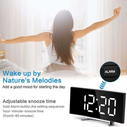 Digital Alarm Clock 7 Inch Curved Dimmable LED Electronic Digital Desktop Clock