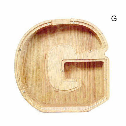 Wooden Piggy Bank Funny Letter/Alphabet Coin Saving Money Box Kids Adults Gift