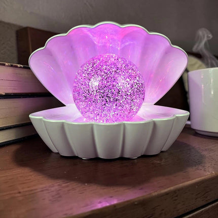 7 Colour Changing LED Clam Shell Mood Light White Glitter Table Lamp