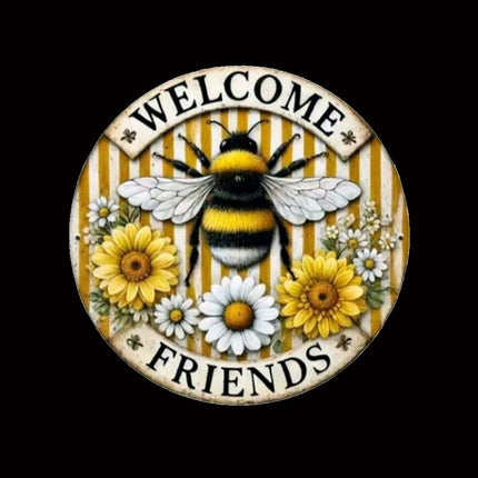 20cm Acrylic Round Hanging Sign, Yellow Honey Bee Decor, Welcome Friends Ornament