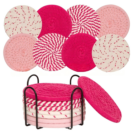 8Pcs Non-Woven Drink Coaster Set, Non-Slip Heat Resistant Cup Mats with Decorative Iron Frame