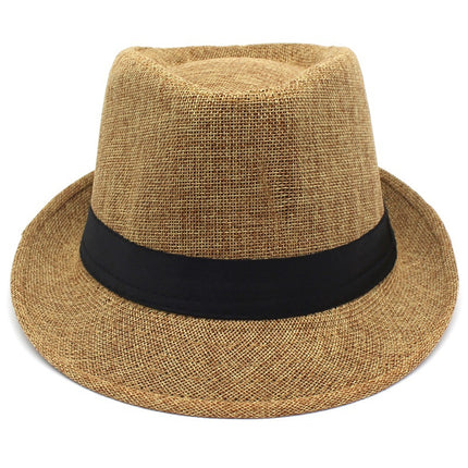 Men's Fedora Hat Trilby Summer Beach Sun Straw Hats Men Womens Panama Cap Brim