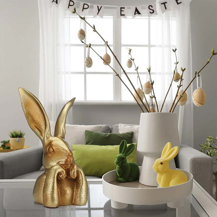 Spring Rabbits Easter Decoration, 8 Inch Vintage Gold Resin Bunny Statue, Home Decor & Gift