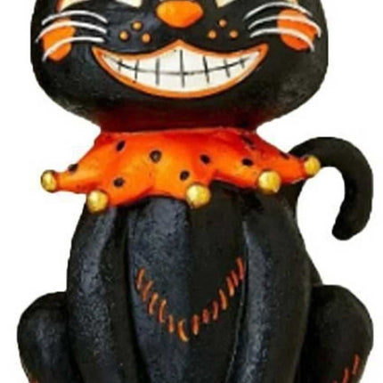 6 Inch Vintage Halloween Cat Figurine: Black & Orange Resin Decor for Home