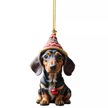 7X Dachshund Dog Pendants Acrylic Cute Sausage Dog Christmas Decor 2D