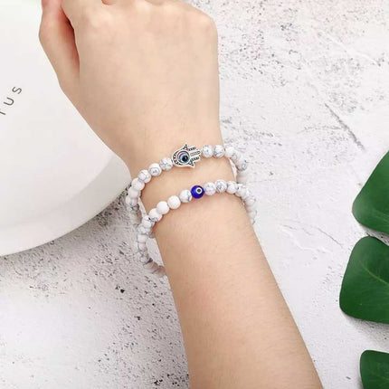 2Pcs Hamsa Evil Eye Bracelet Turquoise Beaded Sets Women Men Lucky Jewelry Gifts
