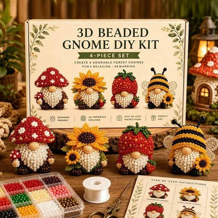 3D Beaded Gnome Craft DIY, Handmade Bead Art Supplies, Beginner Friendly Craft Set for Teens & Adults