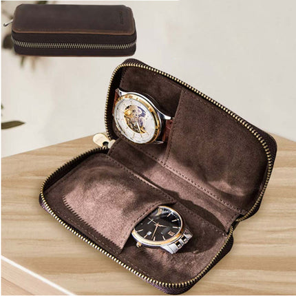 Portable Zipper Watch Storage Leather Case