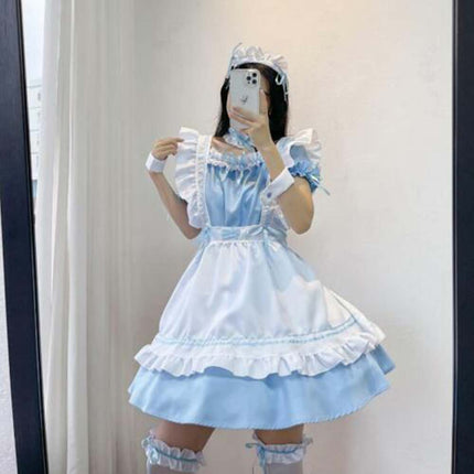 6Pcs Women French Maid Costume, Cute Lolita Anime Cosplay Outfit for Party