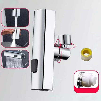 4‑in‑1 Sink Tap Spray Head Attachment, 360° Rotating Waterfall Anti‑Splash Kitchen Faucet Nozzle