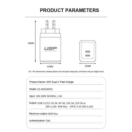 45W GaN Super Fast 2 USB-C Power Adapter Wall Charger For iPhone iPad Samsung