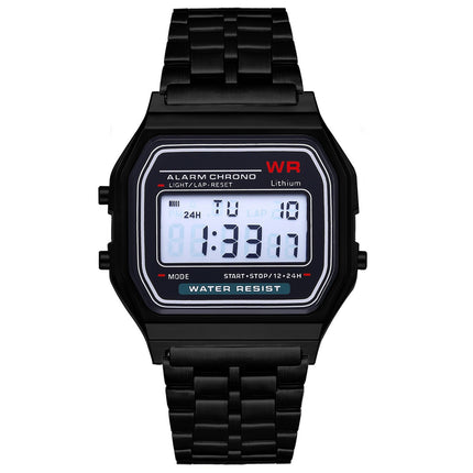 Retro Square LED Electronic Wrist Watch, Steel Metal Band, Harajuku‑Style Multifunctional Digital Watch