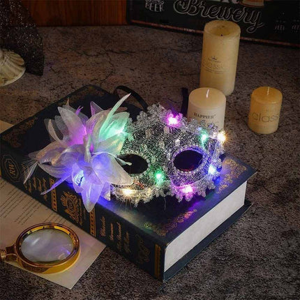 2 Pack Women Lace Light‑Up Masquerade Mask with Side Flower, Carnival Party Costume Accessory