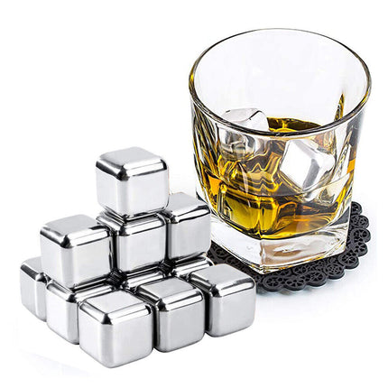 Stainless Steel Ice Cubes Chilling Stones Rocks Reusable with Tong for Whiskey