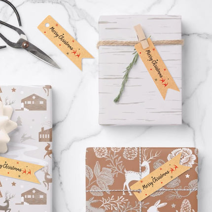 200 PCS Merry Christmas Brown Kraft Paper Small Gift Tags - Christmas Gift Labels