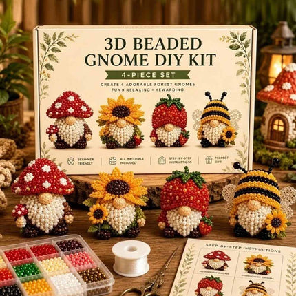 3D Beaded Gnome Craft DIY, Handmade Bead Art Supplies, Beginner Friendly Craft Set for Teens & Adults
