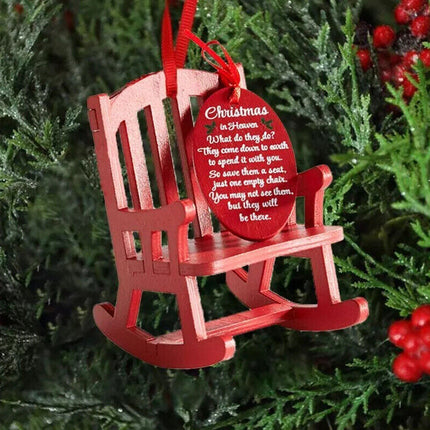 Christmas IN Heaven Memorial Ornament Hanging Mini Wood Rocking Chair+Tag
