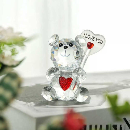 Crystal Bear Figurine with Love Sign Desktop Ornament