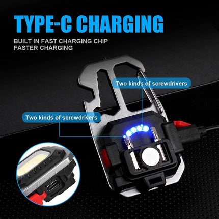 1x  Magnetic COB LED Keychain Torch - USB Rechargeable Mini Work Light for Outdoor and Repair