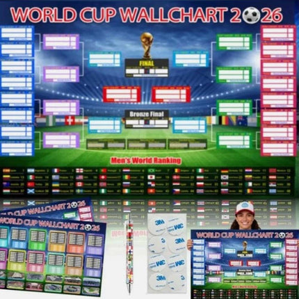 2Pcs 2026 World Cup Football Wall Chart, 87×58CM Foldable Match Schedule Poster