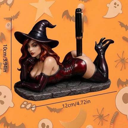 Funny Witch Figurine Pen Holder, Sexy Witch Statue Desk & Bookshelf Decor