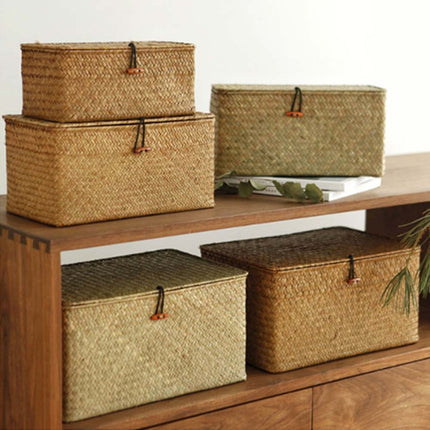 Hand-Woven Storage Basket Natural Rattan Basket Cabinet Sundries Organizer Home