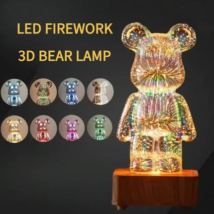 20cm Cute 3D Bear LED Night Light, USB Powered Firework Glass RGB Ambient Table Lamp