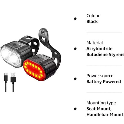 2PCS Super Bright Bike Light Set, Front & Rear LED Lights, Waterproof Bicycle Torch Lamps for Safe Night Riding