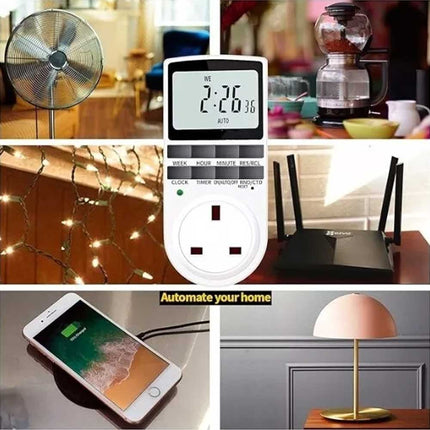 Electronic Digital Timer Socket, 7 Day Programmable Switch for Home Appliances, 12/24 Hour Digital Timer Plug with