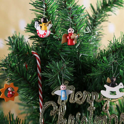 Pendant Miniature Wooden Christmas Tree Decor Figures Hanging Xmas Ornament Set