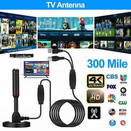 TV Antenna Digital 300 Mile Range Indoor Outdoor HDTV Amplifier Signal Booster