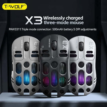 RGB Gaming Mouse, PixArt PAW3311 Sensor, 12000 DPI, 500mAh Battery, BT/2.4G Wireless/Wired Connectivity