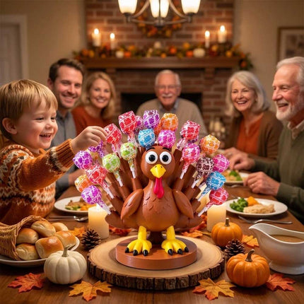 Thanksgiving Turkey Lollipop Holder, 3D Printed Turkey Candy Lollipop Stand for Thanksgiving Table Decor
