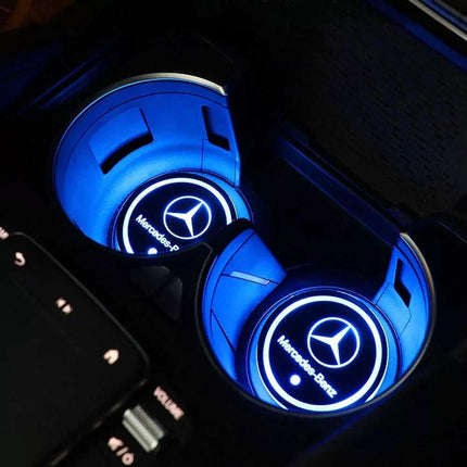 2Pcs RGB LED Car Cup Holder Light Mats Universal Interior Drink Coaster Lights