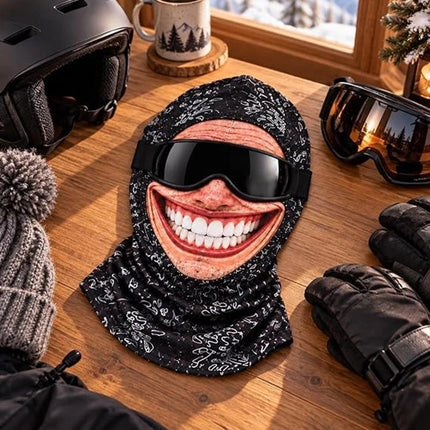 3D Funny Face Balaclava Ski Mask, Winter Windproof Full Face Cover for Motorcycle Cycling Outdoor Sports