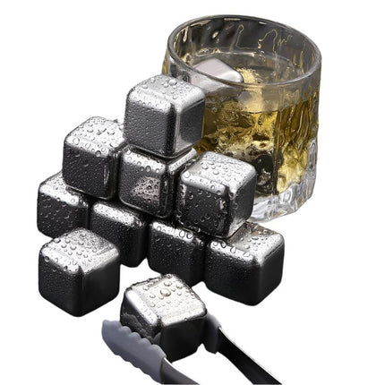 6Pcs Stainless Steel Whiskey Wine Stone Ice Cube With Tong Reusable Cooling Rock
