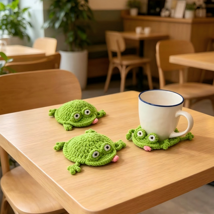 Handmade Crochet 3D Animal Coaster Cute Knitted Round Mug Rug, Heat Resistant Drink Cup Mat for Home Table Decor