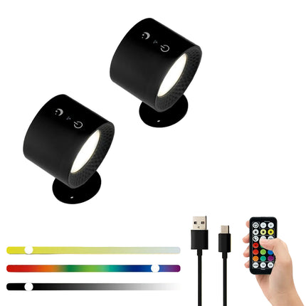 Rechargeable RGB LED Wall Sconce Lights, Magnetic Wall Mounted Night Lamp with Remote Control