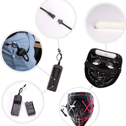 LED Purge Mask, Glow in The Dark Light Up Halloween Scary Mask for Rave Festival Costume