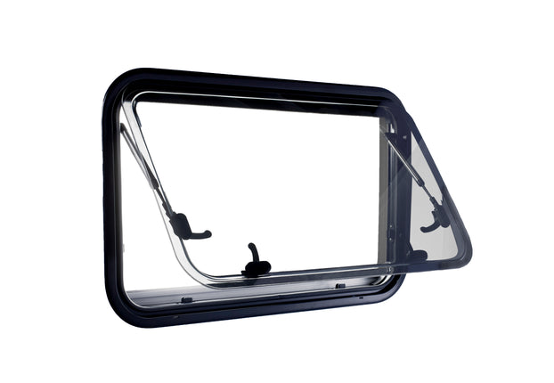 RV caravan EuroProVision push out window locking handle with strut attachment