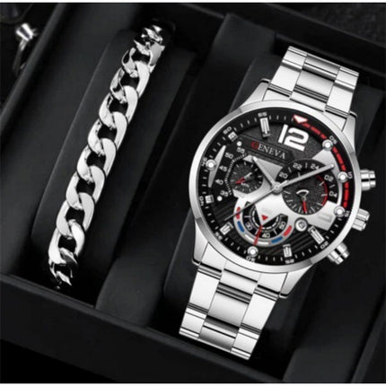 Men's Business Fashion Watch Stainless Steel Strap with FREE Gift Bracelet