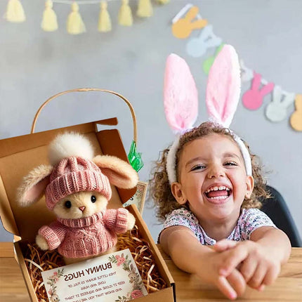 Cute Pink Mini Bunny Easter Gift Card with Mini Rabbit in Box