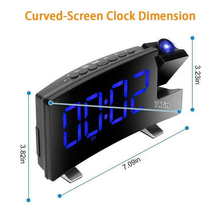 LED Curved Screen Digital Clock, Radio Projection Wake Up Alarm Clock